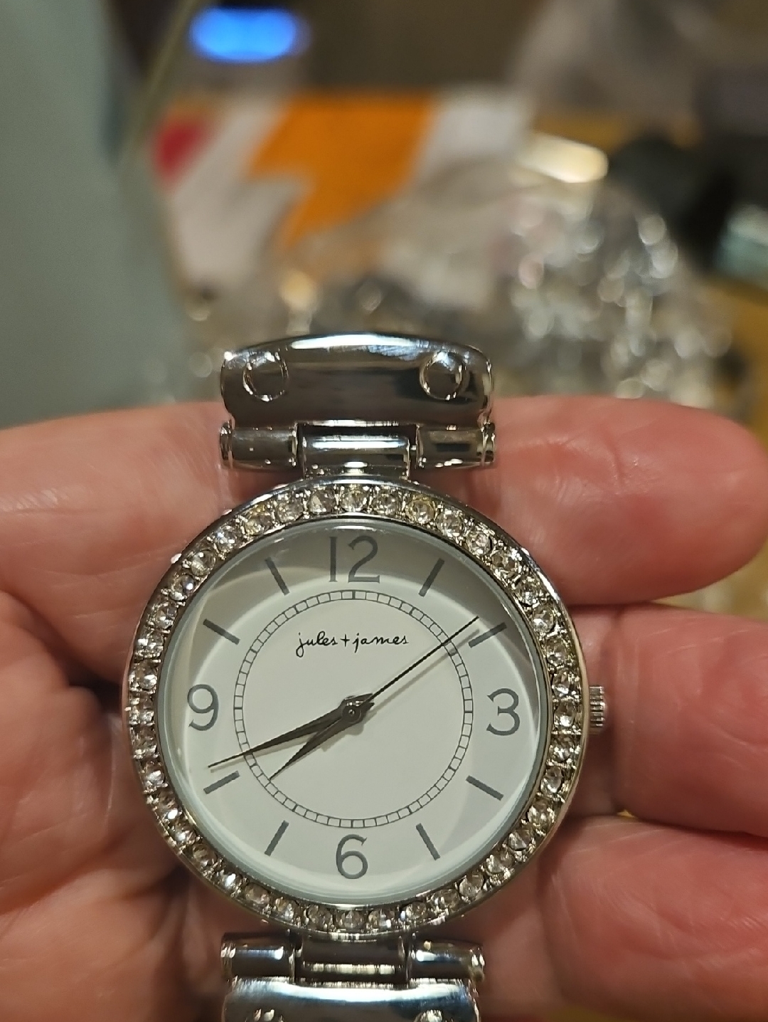 Silver Crystal Bezel Womens Watch  White Dial